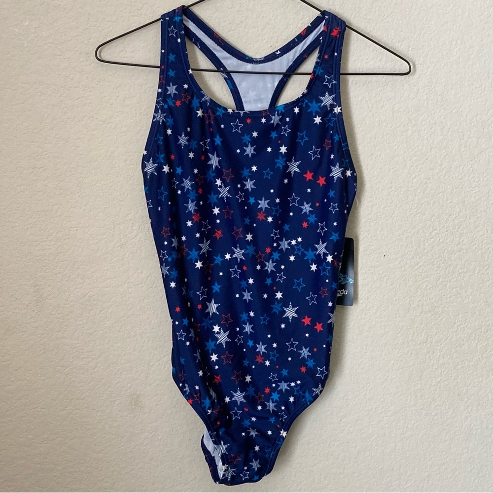 Speedo Red White Blue Stars Girls One Piece Swimsuit